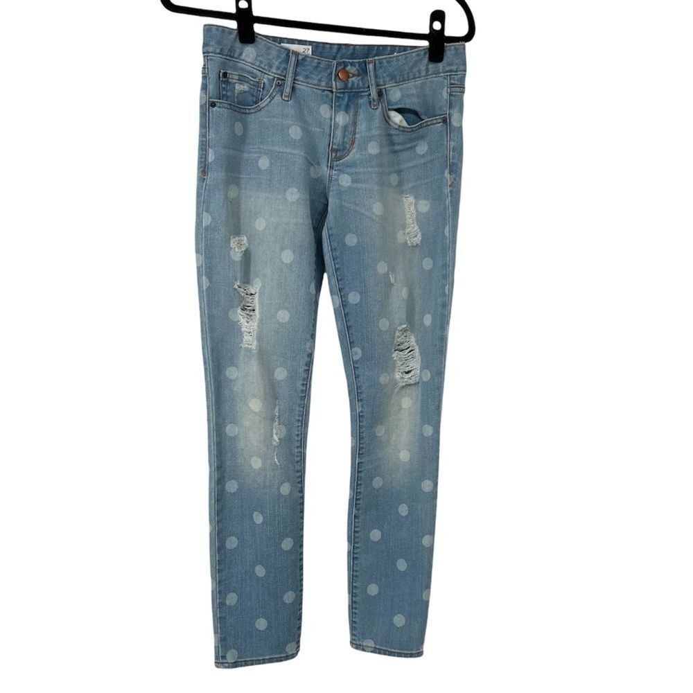Gap 1969 Bleach‎ Polka Dot Distressed Always Skinny Jeans Women’s 27”